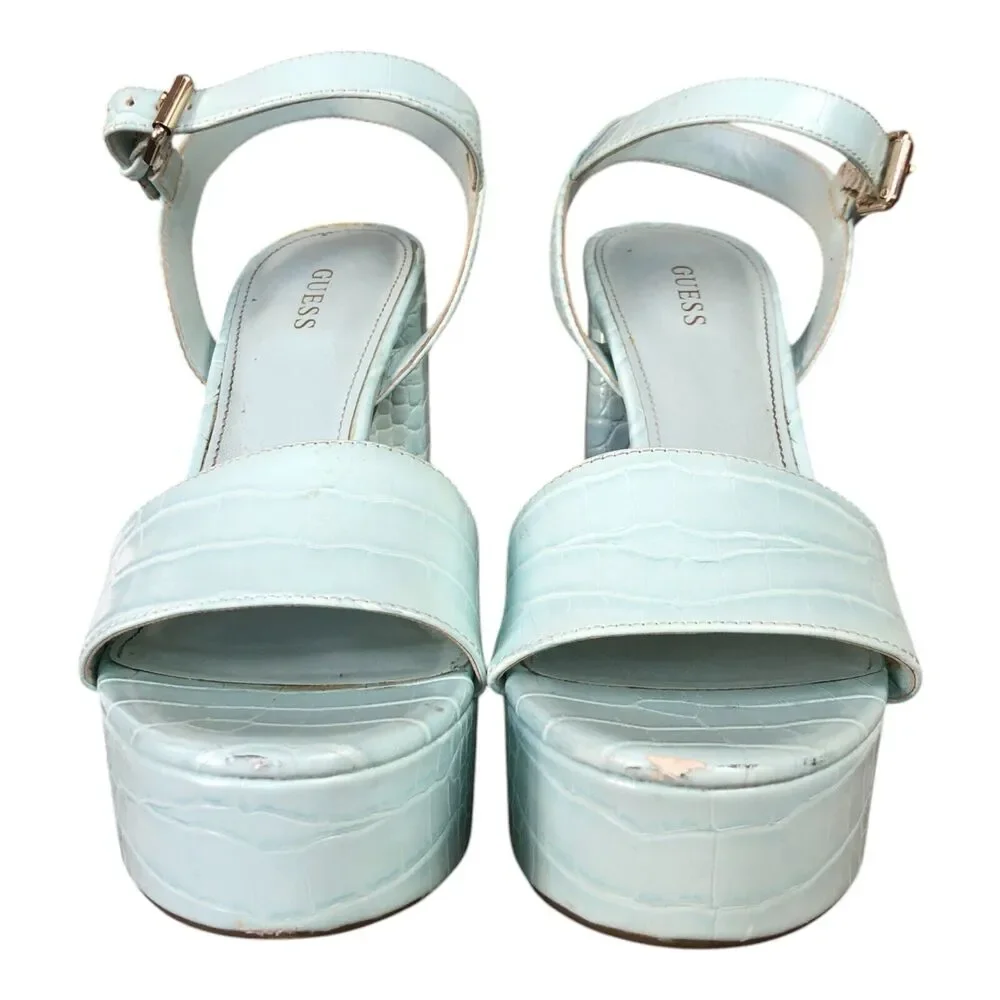 GUESS Powder Blue Y2K 80's 90's Retro Platform Chunky Heels Sz 9‎